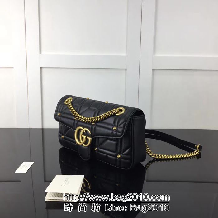 GUCCI古馳原單 新款專櫃品質原單貨實物實拍443497方釘克色鏈條單肩斜挎包 HY1218